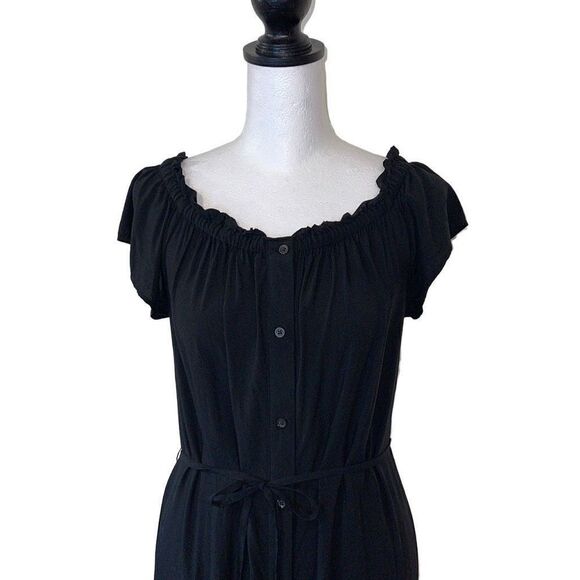 Loft Women's Hi Low Dress Elastic Neckline Maxi Flutter Small Petite SP Black - Picture 4 of 10